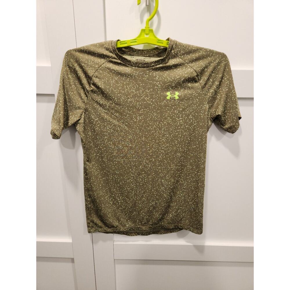 Under Armour Olive Green Speckled Short Sleeve Tech Tee with Lime Logo